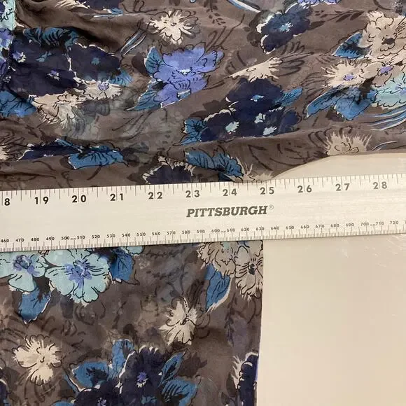 Nwot Karen Kane Blouse XL SILK Chiffon Sheer Floral Blue Roll-Tab-Long-Sleeve - Picture 9 of 11